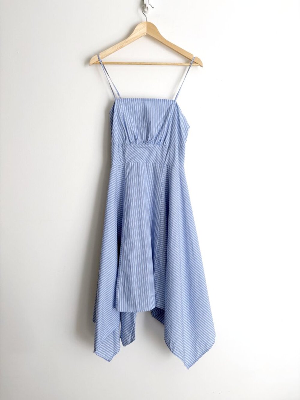 Joie Coastal Blue White Striped Cotton Handkerchief Hem Sundress M